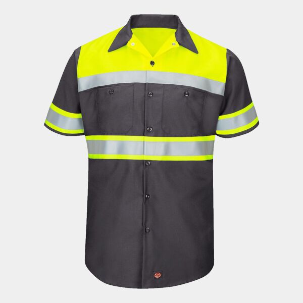 Men's Hi-Visibility Colorblock Ripstop Short Sleeve Work Shirt Thumbnail