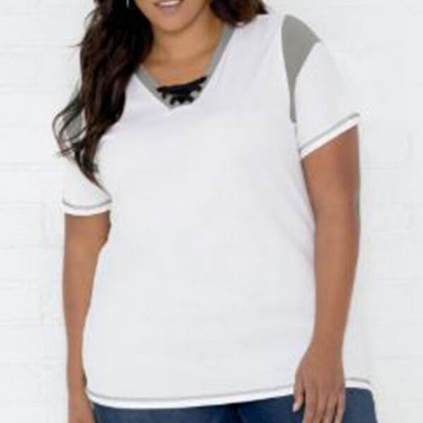 Women's Curvy Lace Up Fine Jersey Tee Thumbnail